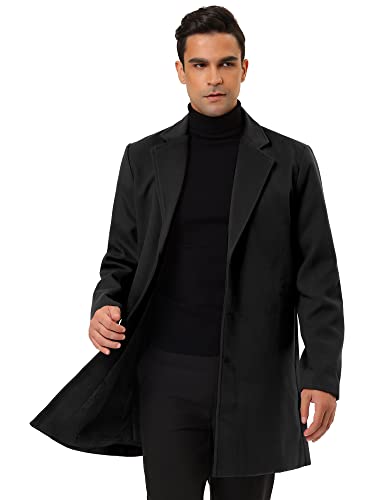Lars Amadeus Men's Black Trench Coat Slim Fit Winter Notched Lapel